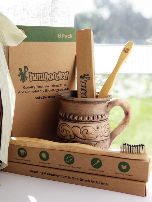 Bamboozled | Bamboo Toothbrush | Charcoal Infused BPA Free Medium Bristles | Organic & Sustainable | Biodegradable & Eco-Friendly | Set of 8 | The...