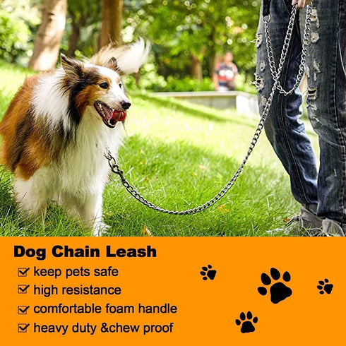 Heavy Duty Metal Dog Leash, 5 FT Chew Proof Pet Leash Chain with Soft Padded Handle for Large & Medium Size Dogs (5 FTx3 mm (20-100 lbs))...