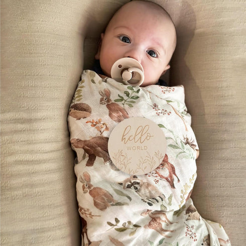 LifeTree Muslin Swaddle Blankets, Muslin Baby Boy Swaddle Blanket and Hat Set with Birth Announcement Card, Newborn Unisex Neutral Receiving Blank...