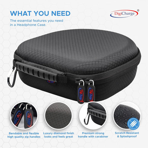 Digicharge Carry Case for Sony WH-CH520 / WH-CH510 / MDR-ZX110, JBL Tune 520BT / 510BT Headphones Wireless Bluetooth Flat Folding On-Ear, Protecti...