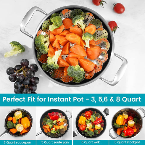 DELUXE Vegetable Steamer, Collapsible and Expandable Stainless-Steel Steam Basket Insert Rack for Steaming Food, Compatible with Instant Pot 3, 6,...