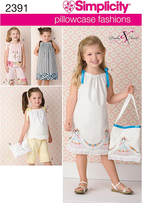 Simplicity Pillowcase Fashion Bag and Clothing Sewing Patterns for Girls, Sizes 3-8...