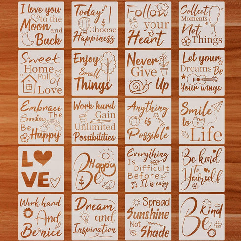 20pcs Word Stencils, Stencils for Painting on Wood Canvas Includes Dreams Hopes Love Inspirational Words Stencils Reusable Templates Drawing Templ...