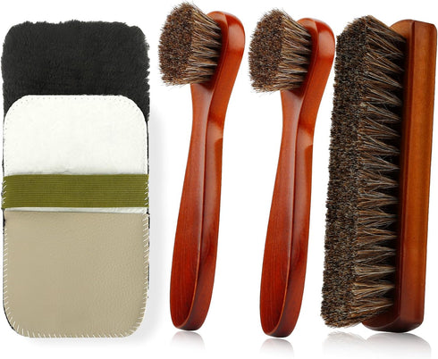 Shoe Brush, 4 Pieces Horsehair Shoe Brush, Shoe Brush Polish Kit, Horse Hair Brush for Leather Cleaner Brush with Shoe Shine Cloth Leather Shoes B...