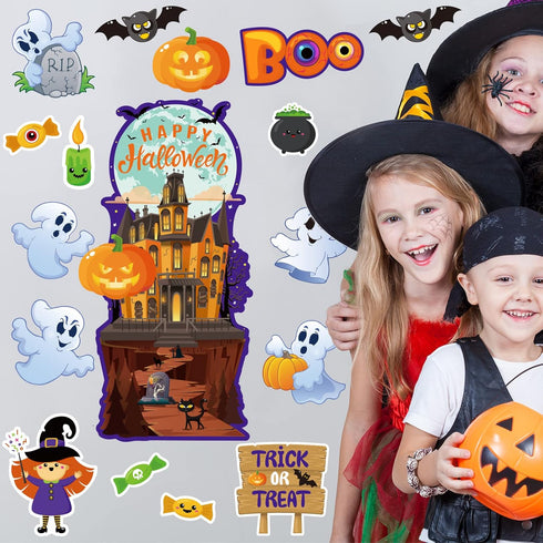 Halloween Classroom Bulletin Board Decorations Halloween Cutouts Trick or Treat Pumpkin Bat Witch Ghost Castle Cut-outs for Holiday School Classro...