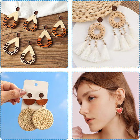 160Pcs Wood Stud Earring Posts with Loop Wooden Earrings Studs for Jewelry Making Earring Findings Earring Pin Studs Wooden Earring Posts with Ear...