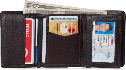 Alpine Swiss RFID Mens Theo Trifold Wallet Deluxe Capacity With Divided Bill Section Camden Collection Soft Nappa Brown...