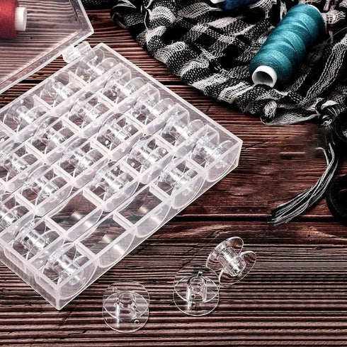 Bobbin Box?Machine Bobbin Organizer Plastic Case?Transparent 25 Slots Empty Bobbins Spools Box?Sewing Craft Plastic Case Storage Box for Sewing Ma...