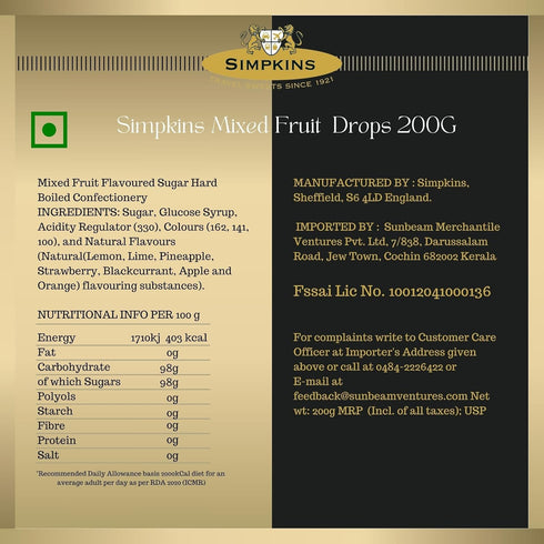Simpkins Mixed Fruit Drops 200g, 1er Pack (1 x 200 g)...