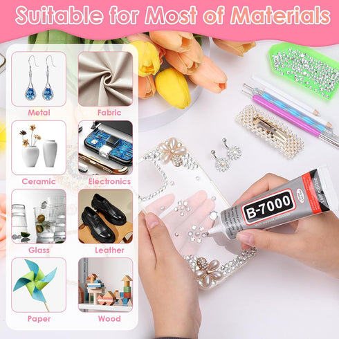 B-7000 Glue Clear for Rhinestone Crafts, B7000 Adhesive Jewelry Glue with Dotting Pen Tool, Wax Pencil and Tweezer for DIY Craft Face Makeup Shoes...