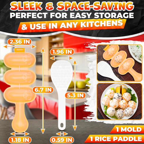 Rice Ball Mold with Paddle Spoon – Rice Ball Maker Mold for Temari Sushi, Yaki-Onigiri – Sushi Plates & DIY Kit, Designed for Creative Presentatio...