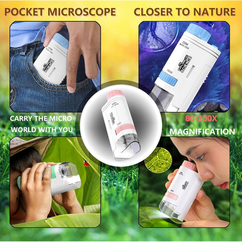 Pocket Microscope for Kids 200x Hand Held Microscope Biological Microscope Science Educational Microscope with LED Lights Educational Toys Science...