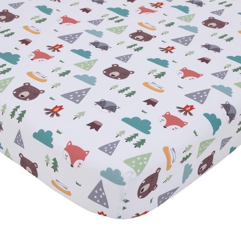 NoJo Retro Happy Camper Green, Aqua, Orange & White Fitted Nursery Crib Sheet, Green, Aqua, Orange, Grey...