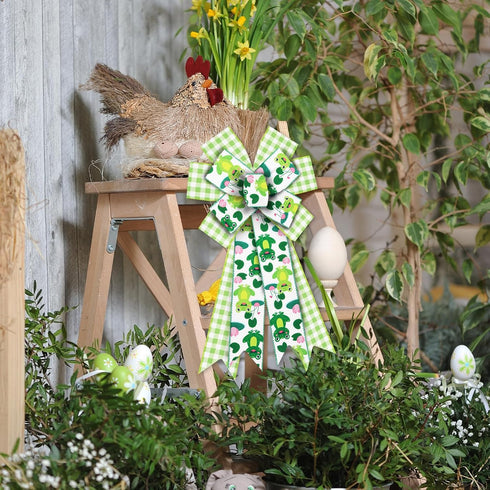 2 Rolls Spring Frog Ribbons Linen Green Plaid Frog Summer Decor Ribbons Cartoon Frog Wired Ribbons for Baby Shower Birthday Party Gift Wrapping Ho...