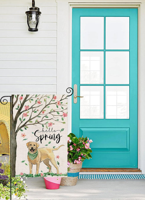 Hello Spring Dog Garden Flag 12x18 Inch Double Sided,Golden Retriever Under The Tree Small Yard Flag for Outdoor,Summer Seasonal Decors for Farmho...