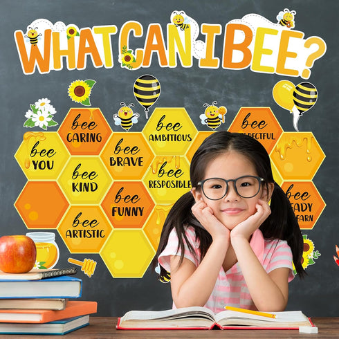 39 Pcs Bee Bulletin Board Set Bee Inspirational Bulletin Board Decor Honey Bees Cutouts with Adhesive Dots Bee Classroom Bulletin Board Decoration...