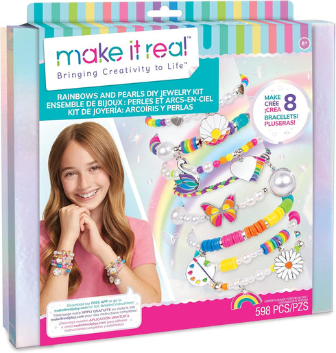 Make It Real: Rainbows & Pearls DIY Jewelry - Make 8 Fashionable Bracelets Using Awesome Rainbow Themed Charms & Beads, 598 Pieces Included, Kids ...
