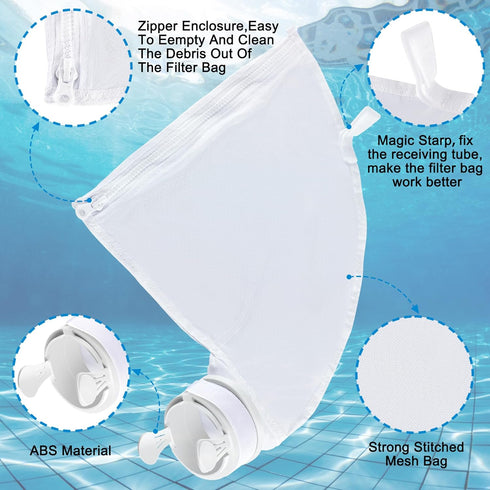 Pool Cleaner Kit for Polaris 280 480, 2Pcs All Purpose Bag with Zipper Closure Replacement Mesh Bag and 10Pcs Sweep Hose Tail Scrubbers Replacemen...