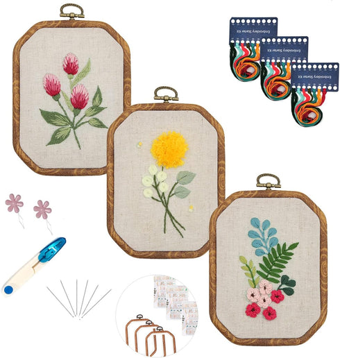 Maydear 3 Pack Embroidery Starter Kit with Pattern, Stamped Cross Stitch Kits for Beginners Adults with Embroidery Hoop and Instructions, Hand Emb...