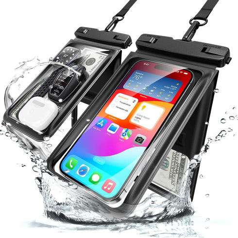 Waterproof Phone Pouch (2-Pack), BG02 IPX8 Double Storage Lanyard Waterproof Phone Case Compatible with iPhone 15 Pro Max, Samsung Galaxy S23 Ultr...