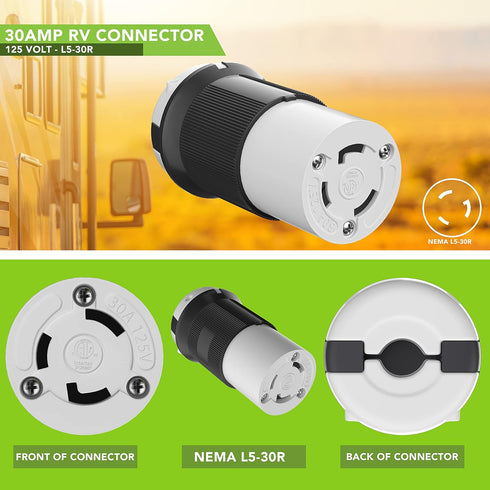 30 AMP RV Power Cord Locking Shore Connector Replacement End Marine Twist Lock (30 Amp Connector)...