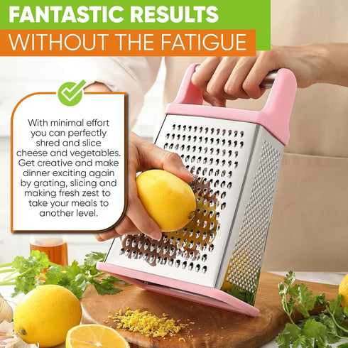 Spring Chef Professional Stainless Steel XL Parmesan Cheese Grater with Handle - 4 Sided Box Grater for Kitchen - Dishwasher Safe Carrot Shredder ...
