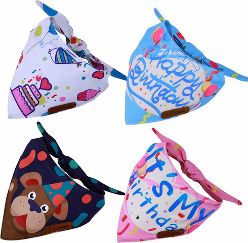 Large Spring Dog Bandanas 4Pack,Dog Scarf,Dog Birthday Bandana,dog bandanas boygirl,Premium Durable Fabric,Adjustable Fit,Unique Shape,Provide Var...