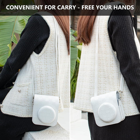 Camera Case Compatible with Fujifilm Instax Mini 12 Instant Camera, Checkerboard Style Camera Carry Bag for Polaroid Instax Mini 12 with Strap - W...