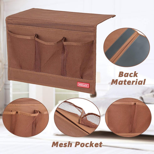 HAKACC Bedside Organizer, Bedside Storage Caddy Organizer with Hanging Pocket, Remote Holder for Bed Accessories, Brown...