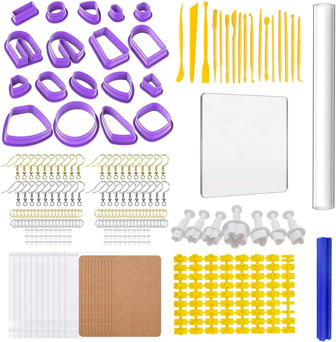Yayatty 302 PCS Polymer Clay Earring Making Kit, 18 Shapes Polymer Clay Cutters, Plastic Clay Earring Cutters with Earrings Accessories, Clay Patt...