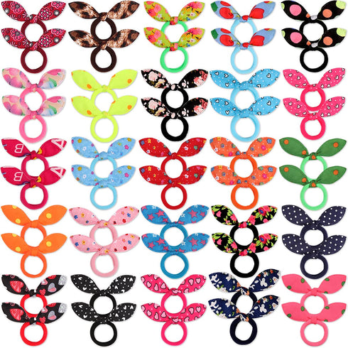50pcs Children Hair Ties+200pcs Rubber Bands, Cute Toddler Rabbit Ear Hair Ties, Seamless No Crease Elastic Cotton Bows Ponytail Holders Hair Acce...