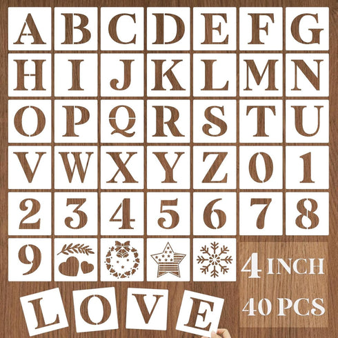 4 Inch Letter Stencils and Numbers, 40 Pcs Alphabet Drawing Templates, Reusable Plastic Art Craft Stencils for Painting on Wood, Wall, Fabric, Roc...