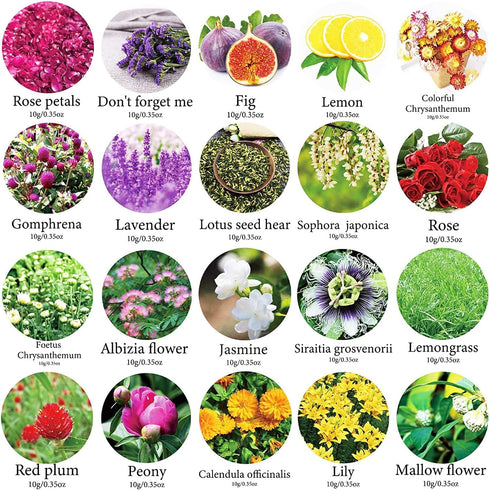 20 Bags Dried Flowers,100% Natural Dried Flowers Herbs Kit for Soap Making, DIY Candle Making,Bath - Include Rose Petals,Lavender,Don't Forget Me,...