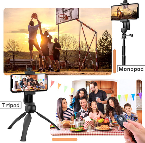 Universal Phone Tripod Mount Adapter with ?ireless Camera Remote, Cell Phone Holder with Adjustable Clamp for Selfie Stick Monopod Compatible with...