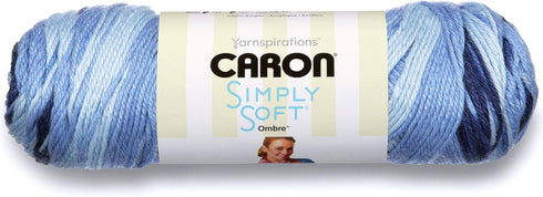 Caron Simply Soft Ombre Yarn (4) Medium Gauge 100% Acrylic - 5oz - Sat Blue Jeans - Machine Wash & Dry......