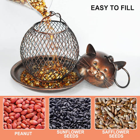 Outside Wild Bird Feeder, Heavy Duty Metal Frame Squirrel Proof Bird Feeders Hanging for Garden Yard Outdoor Decoration, Cute Cat Shaped...