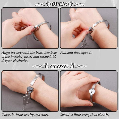 Hicarer 2 Sets Couple Heart Charm Lock Bracelet and Key Necklace Lock Matching Bangle Titanium Steel Couples Jewelry Set for Valentine's Day Weddi...