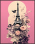 Posterizer 1 pcs-Eiffel tower and pink flowers collage-Holiday Poster Collection-Adventure Wall Art-Gift for Nature, Surfers and Beach Lovers - UN...