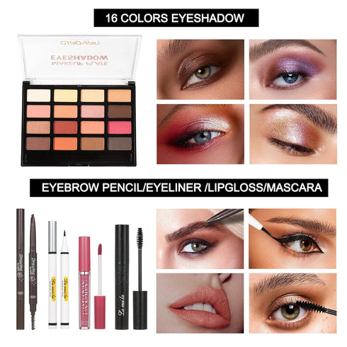 All in One Makeup Kit For Women Girls Teens Makeup set 16 Colors Eyeshadow Palette Foundation Eyeliner Contouring Stick Lip Gloss Eyebrow Mascara ...