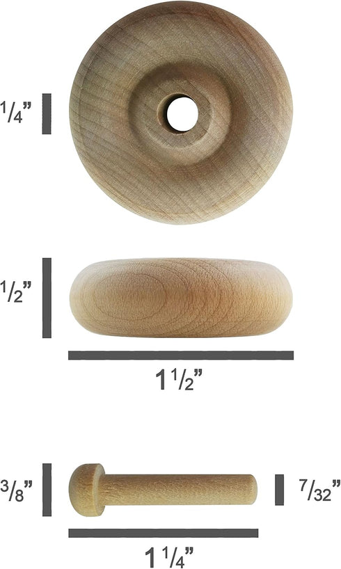 Wood Wheels - 12 Pack with Free Axle Pegs - Made in USA (1.5" Diameter)...