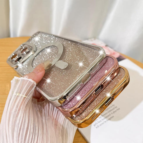 Fiyart Designed for iPhone 15 Pro Max Case,Compatible with MagSafe Love Heart Plating Camera Protection Clear Phone Case, Magnetic Glitter for Wom...