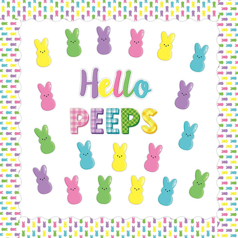 108Pcs Easter Hello Peeps Cutouts Bulletin Board Set Easter Bunny Peeps Paper Cut-Outs Easter Day Bunnies Trim Border Bulletin Board for School Cl...