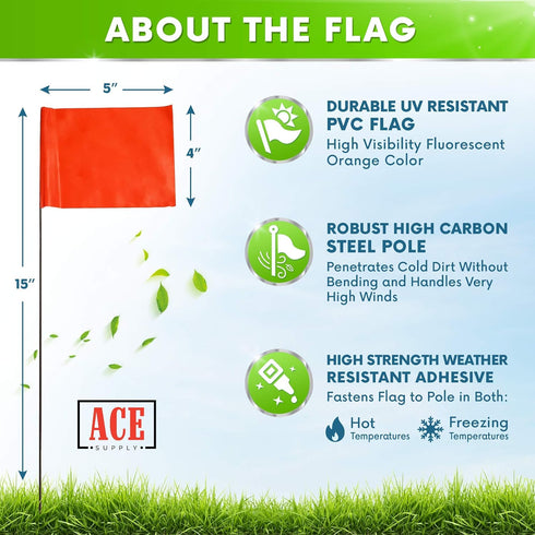 Fluorescent Orange Marking Flags For Lawn - 4x5-Inch Flag - 15-Inch Wire - 50 Pack - Perfect For Lawn Flags, Landscape Flags, Marker Flags For Law...