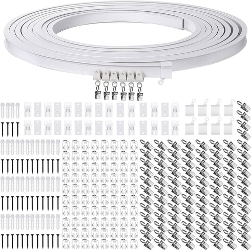 Jetec Curved Ceiling Curtain Track Bendable Mount for Curtain Rail Bunk Bed Bay Window Room Divider Flexible Straight (White, 9.8 ft)...