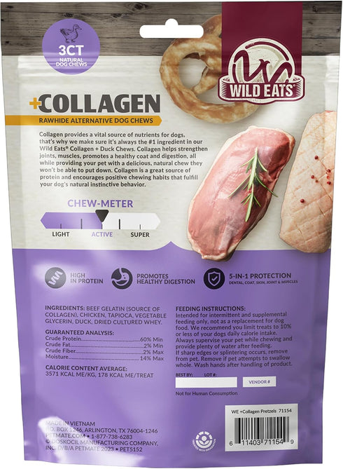 Collagen Chews for Dogs Pretzels (3 Pack, Duck Flavor) - Highly Digestable and Long Lasting Dog Chew or Treat for All Dog Breeds...