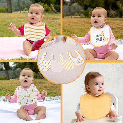REBE & CO 6 Pack Waterproof Cotton Baby Bibs for Girls Boys for Drooling Eating with Snaps, Teething Bibs, Feeding Bibs, Newborn Baby Shower (Gira...