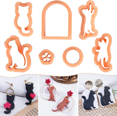 Puocaon Kittens Polymer Clay Cutters - 7 Shapes Clay Cutters for Polymer Clay Jewelry Making, Small Animal Shapes Clay Cutters for Earrings, Micro...