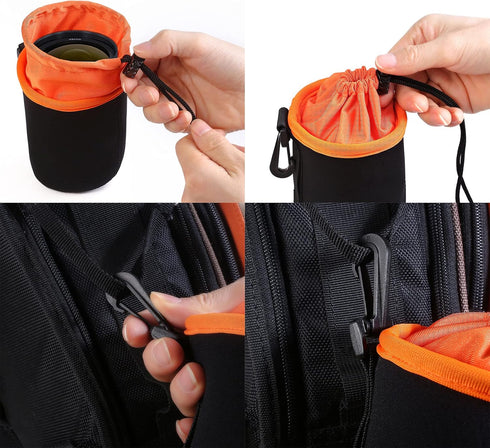 Lens Pouch,Waterproof Protective Lens Bag For SLR Camera Lens,With Adjustable Drawstring And Rotating Clamp,Camera Lens Bag For Nikon, Pentax, Son...