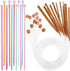 23 Pieces Tunisian Crochet Hooks Set 3-10 mm Cable Bamboo Knitting Needle with Bead Carbonized Bamboo Needle Hook 2-8 mm Assorted Color Tunisian A...