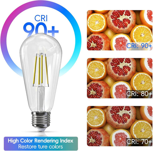 Edison LED Light Bulbs 8Watt Dimmable Light Bulbs 5000K Daylight White, E26 LED Bulb 60watt Equivalent, LED Vintage Bulbs 800lm CRI 90 Clear Glass...